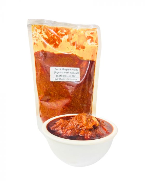 Pachi Magaya Pickle (Agrahaaram Special) (Coldpressed Oil) (500 Grams)