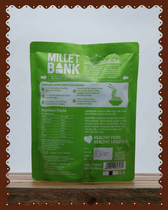Millet Bank|Sorghum Noodles|Zero Maida, No Preservatives|180 Grams|