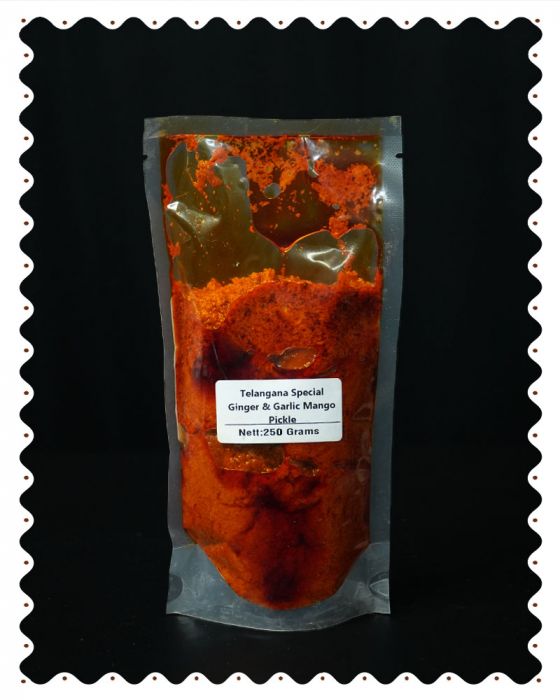 Telangana Special Ginger & Garlic Mango Pickle (Coldpressed Oil) (250 Grams)